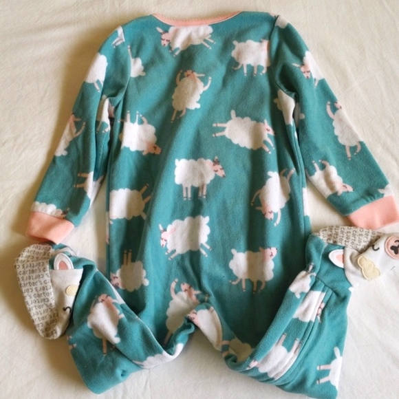 carter's sheep fleece zipper footie sleeper pajamas 2T toddler girls - Picture 6 of 6